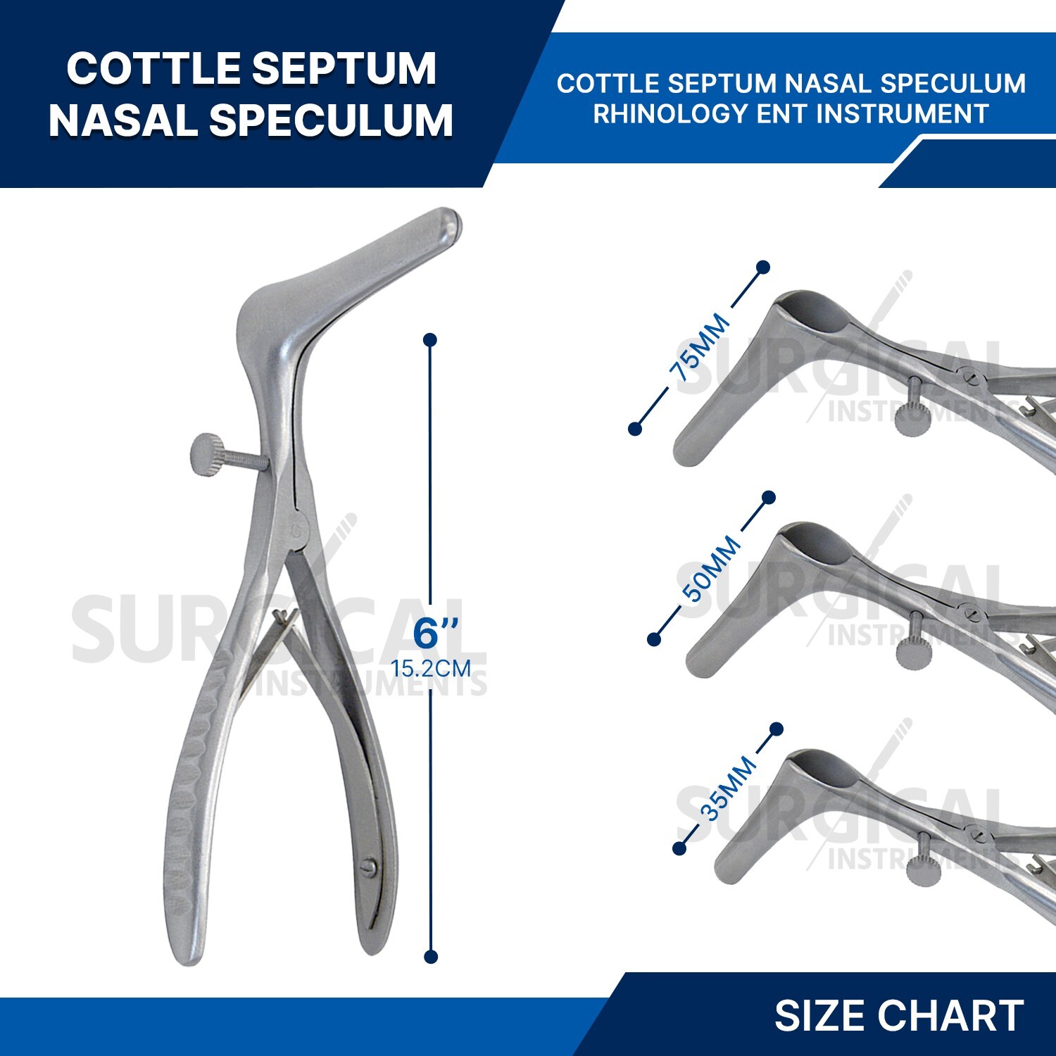 3 Pcs Set of Cottle Septum Nasal Speculum 6.00″ with Blade 35MM, 50MM, & 75MM