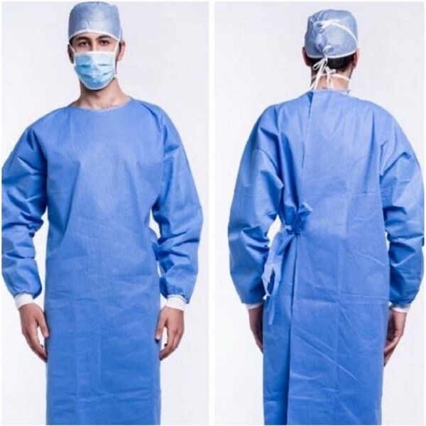 (100 PCS PACK) Premium Isolation Gowns AAMI Level 2, 30-35 gsm, PP non-woven