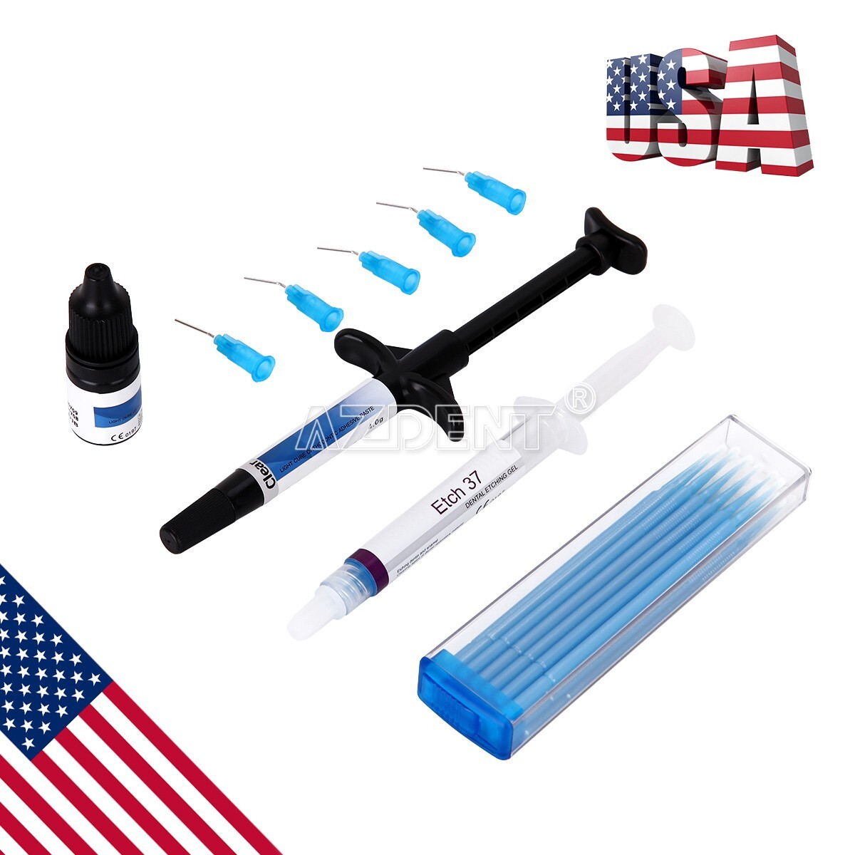 Dental Orthodontic Light Cure Adhesive Paste Acid Etchant Bonding Blue Glue Kits