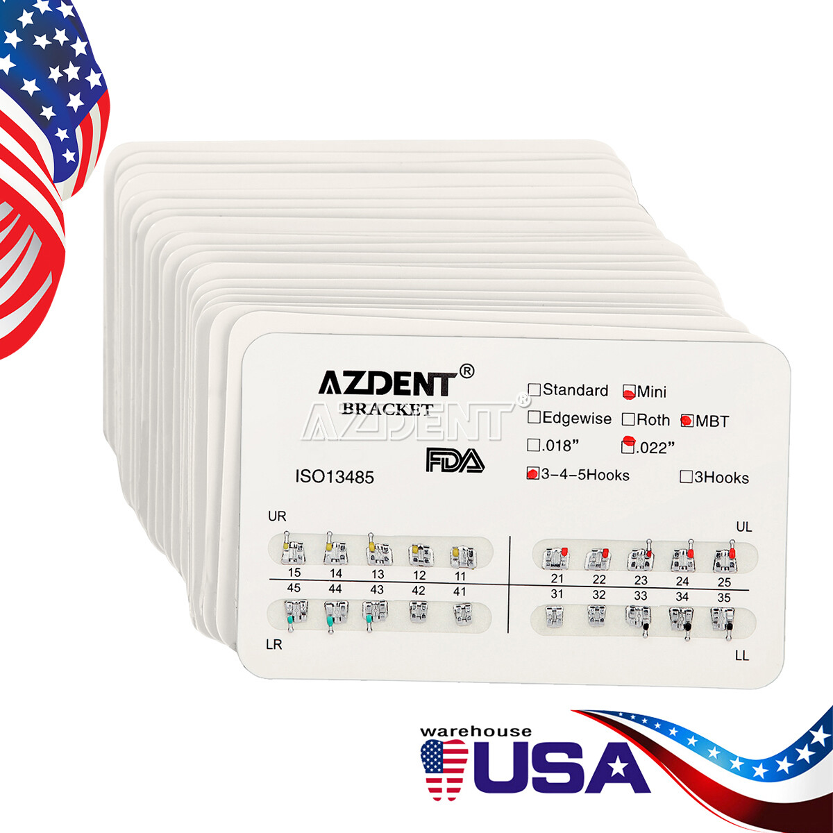 AZDENT Dental Orthodontic Brackets Braces Mesh Base Mini MBT.022 Hooks 3 4 5