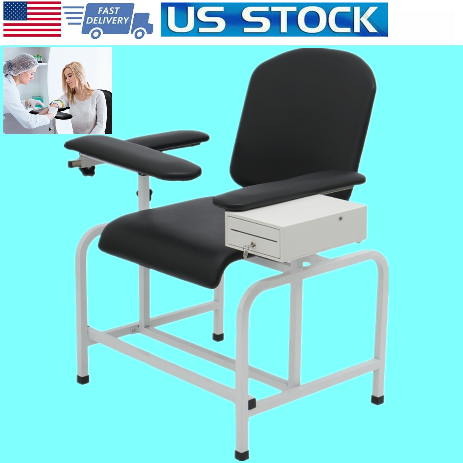 Phlebotomy Chair with Storage Drawer Comfort Pad Multifunctional Chair Black