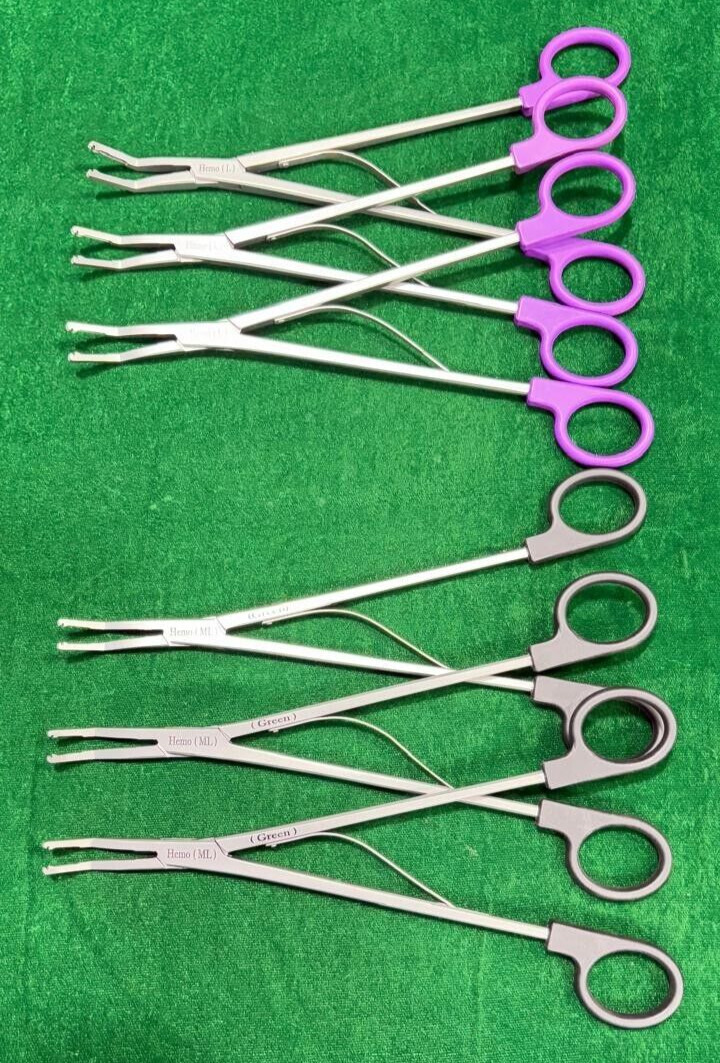 6pc Laparoscopic Open Surgery Hem-o-Lok Applier Purple (L)/ Black (ML) Reusable