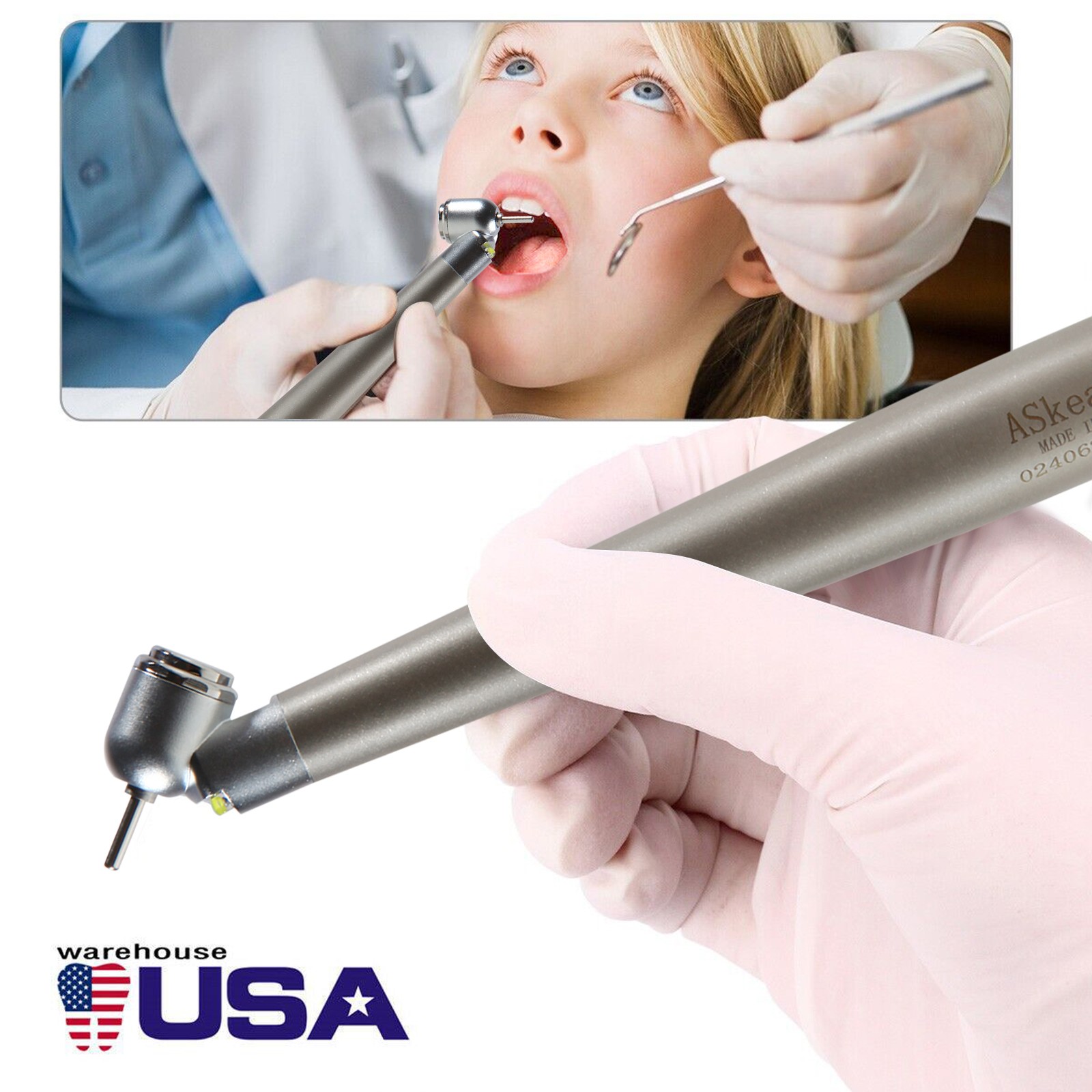 ASkeadnt Dental 45 Degree Surgical High Speed Handpiece Push Button LED 4 Holes