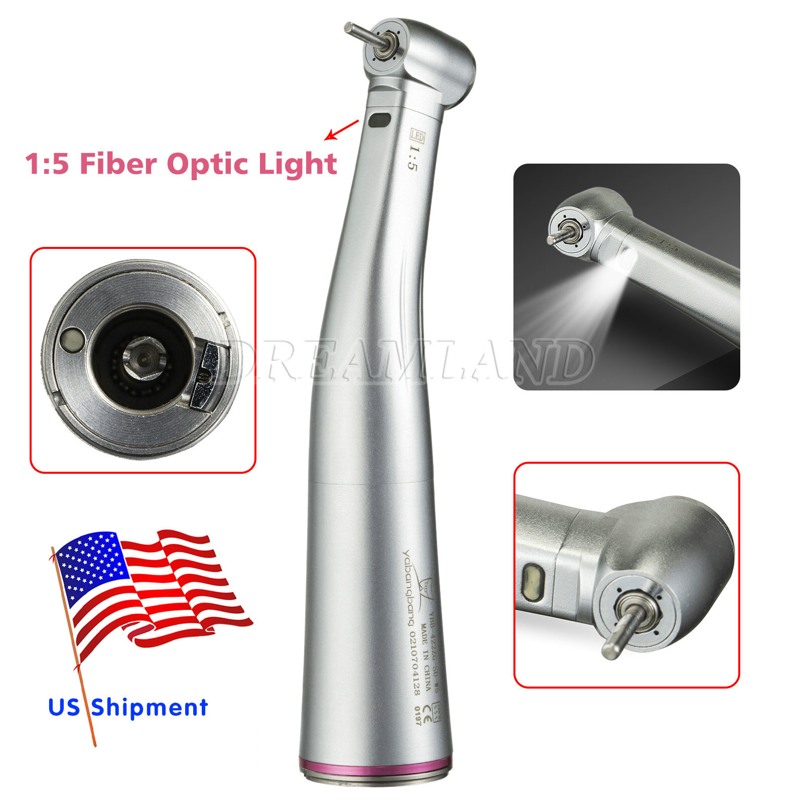 Dental 1:5 Fibre Optic Increasing Inner Channel Contra Angle Handpiece