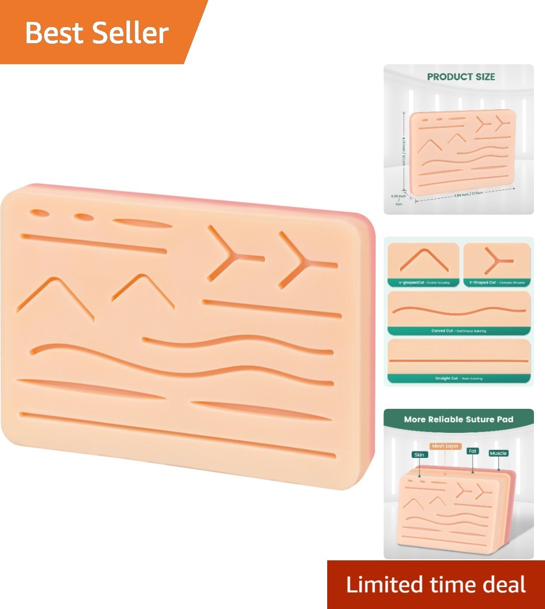Realistic 3-Layer Suture Practice Pad – Non-Toxic Silicone for Medical Training