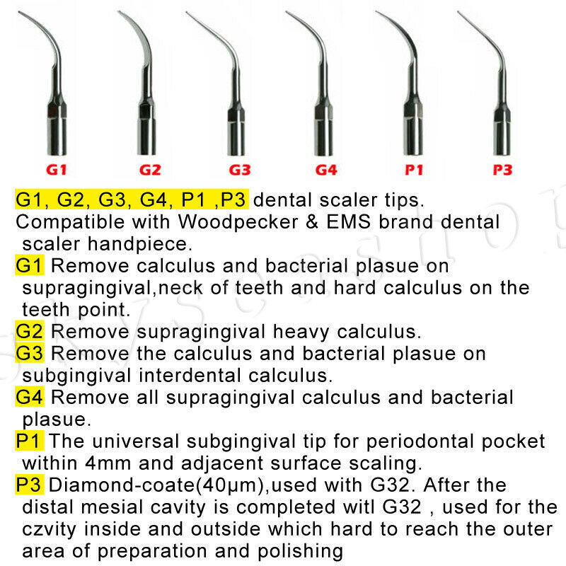 5× Dental Ultrasonic Piezo Scaler Tips fit Woodpecker EMS /DTE SATELEC Handpiece
