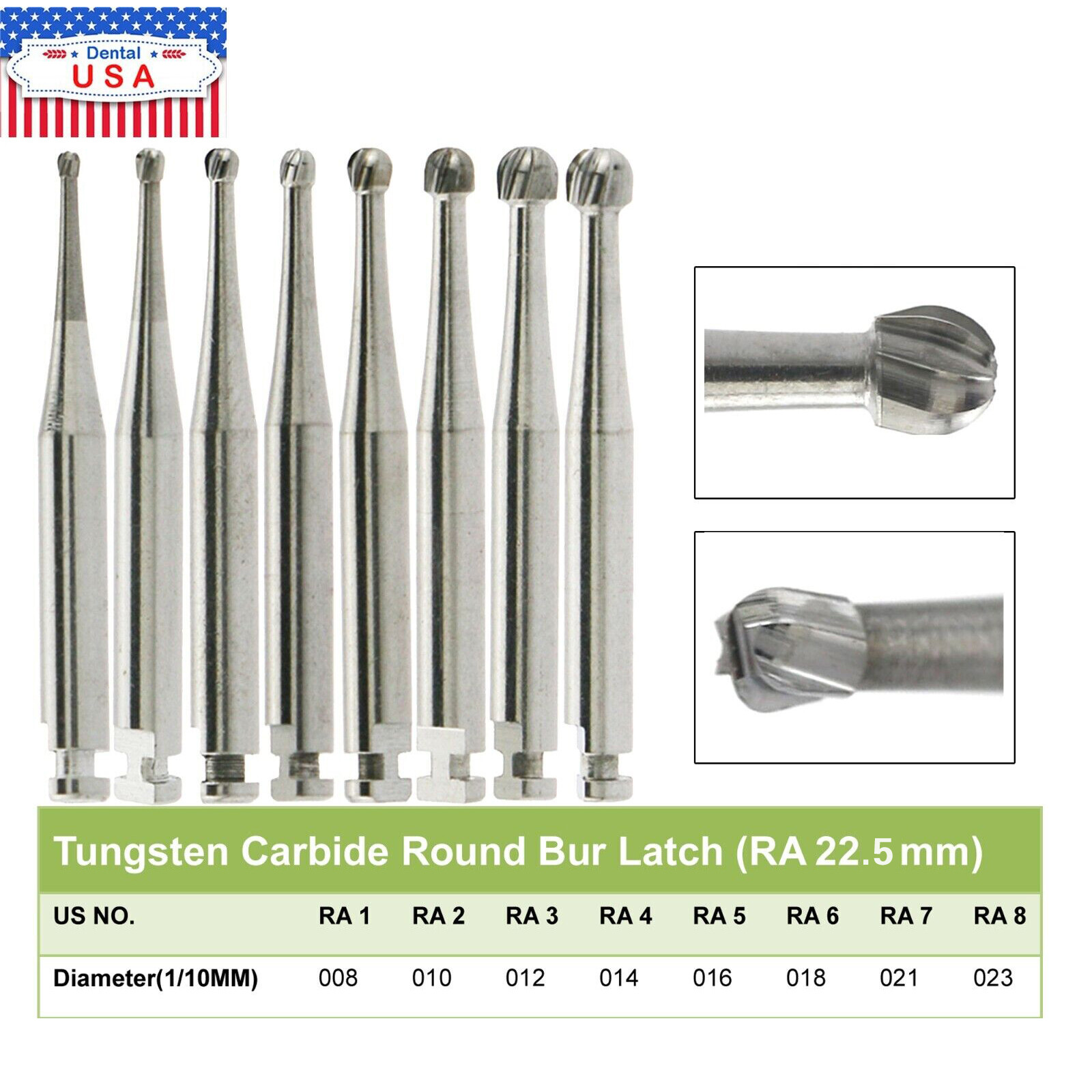 5pcs/pack Dental Round Carbide Bur for Low Speed Latch Type RA 1# -RA 8#