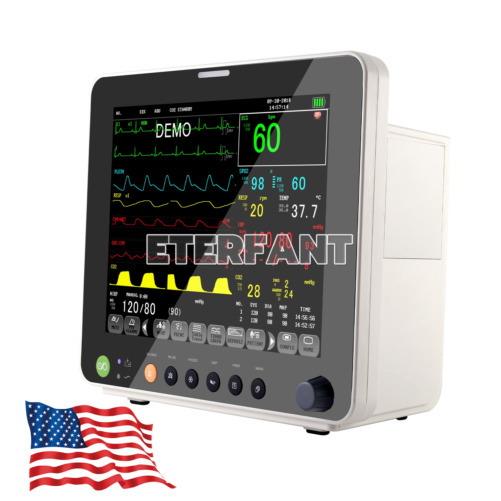 12/8″ Patient Monitor F Hospital CCU ICU Vital Sign TEMP SPO2 PR NIBP/RESP ECG