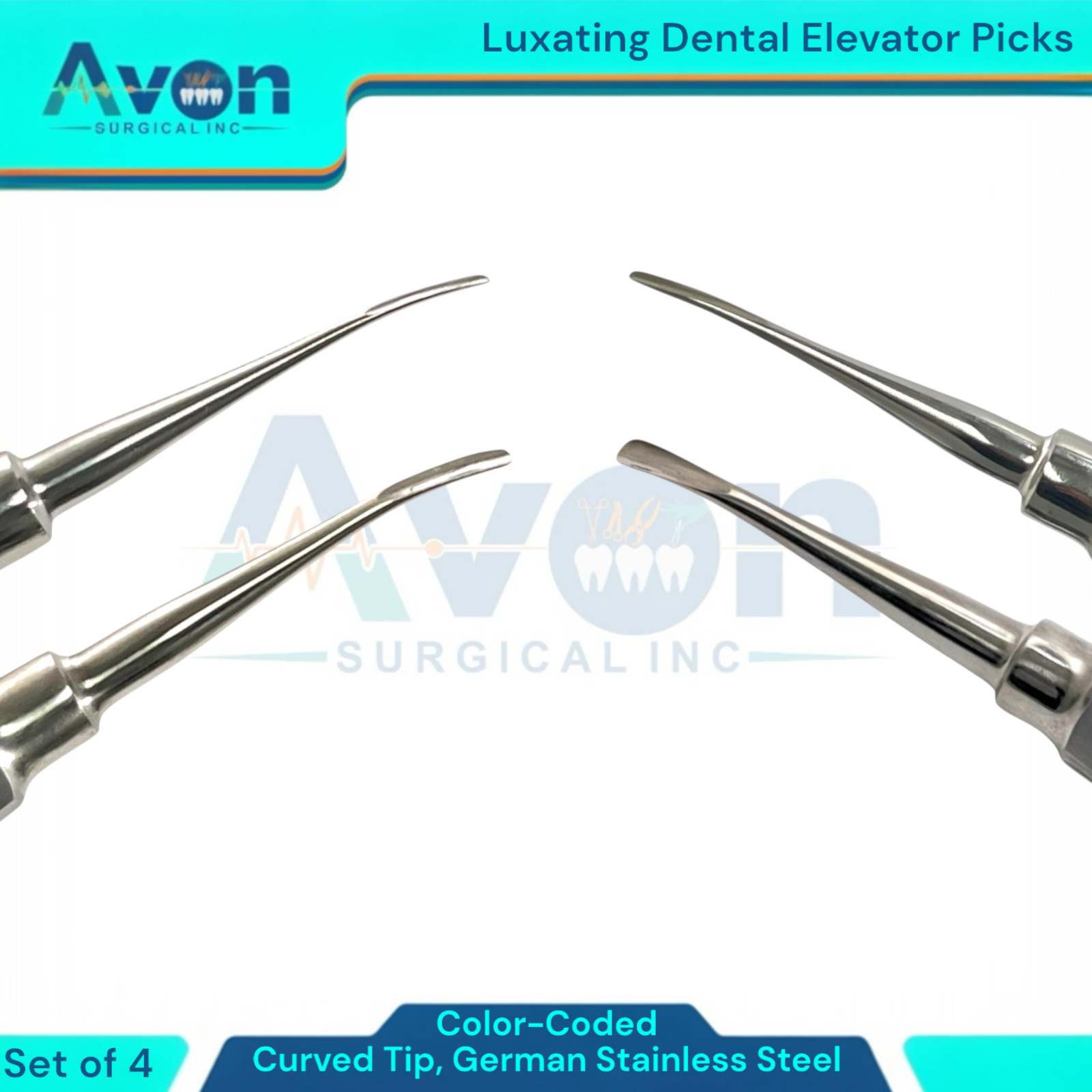 GERMAN Dental Luxating Elevator Tooth Extracting Tools 8 Pcs Curved (GOLD+BLUE )
