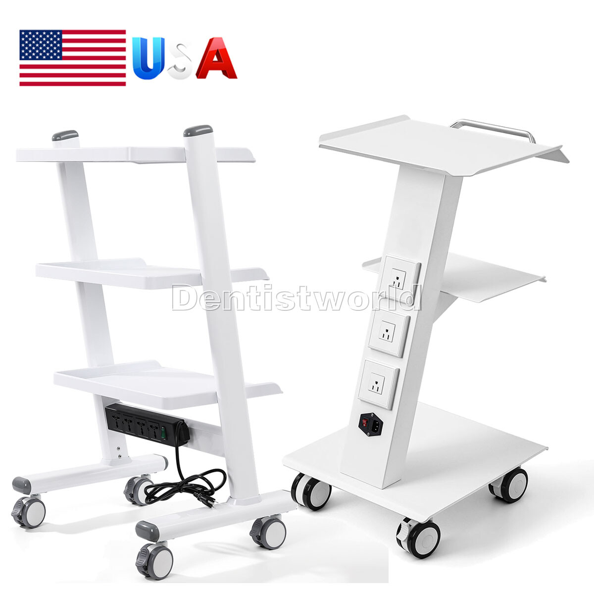 Three Layers Dental Mobile Cart Metal Built-in Socket Medical Trolley Cart Tool