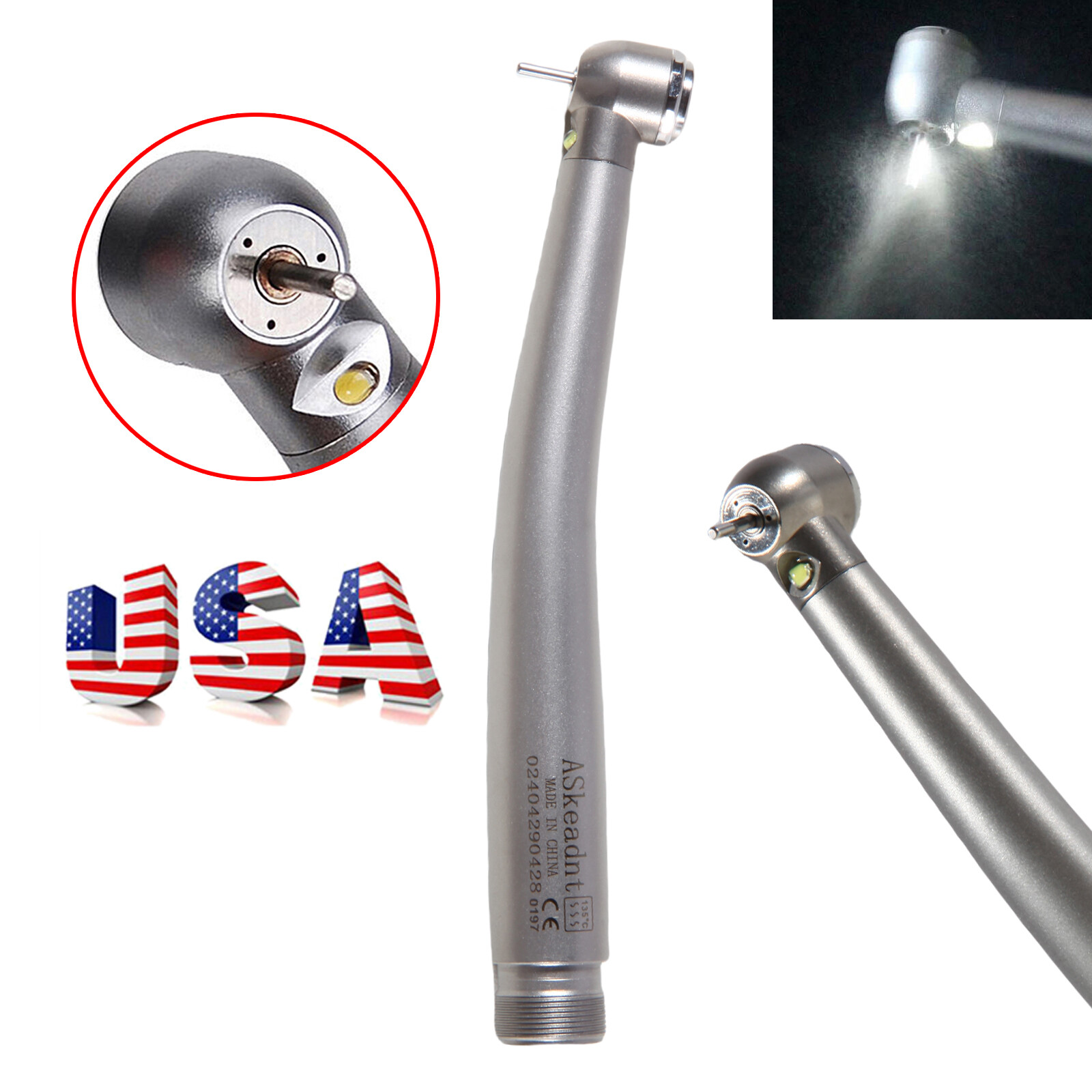 E-generator Dental LED with light High Speed Handpiece 4/2 holes ADB USA