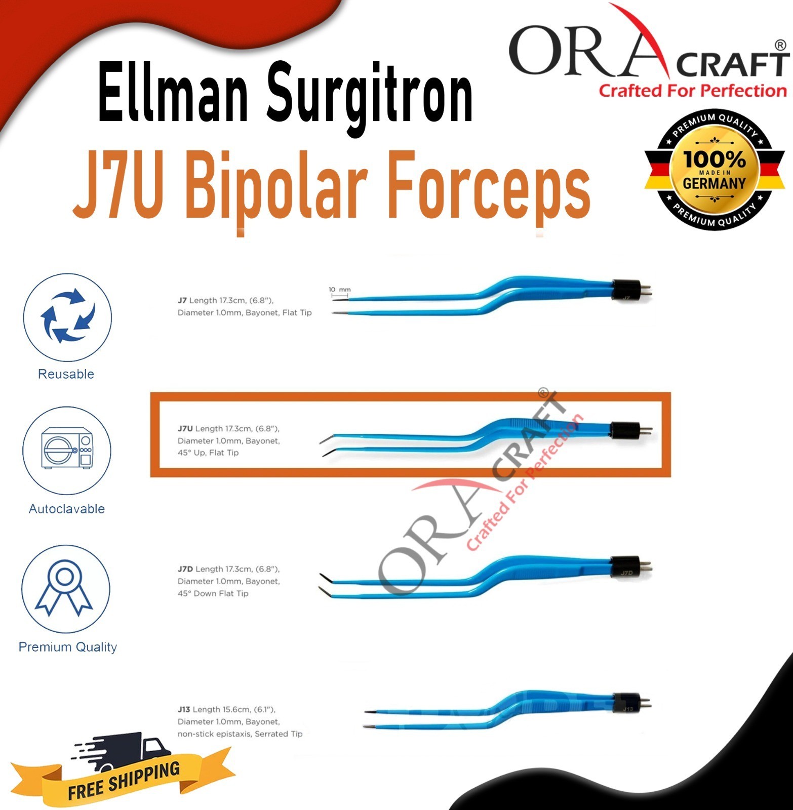 Ellman J7U Bipolar Forceps Electrosurgical Reusable Autoclavable