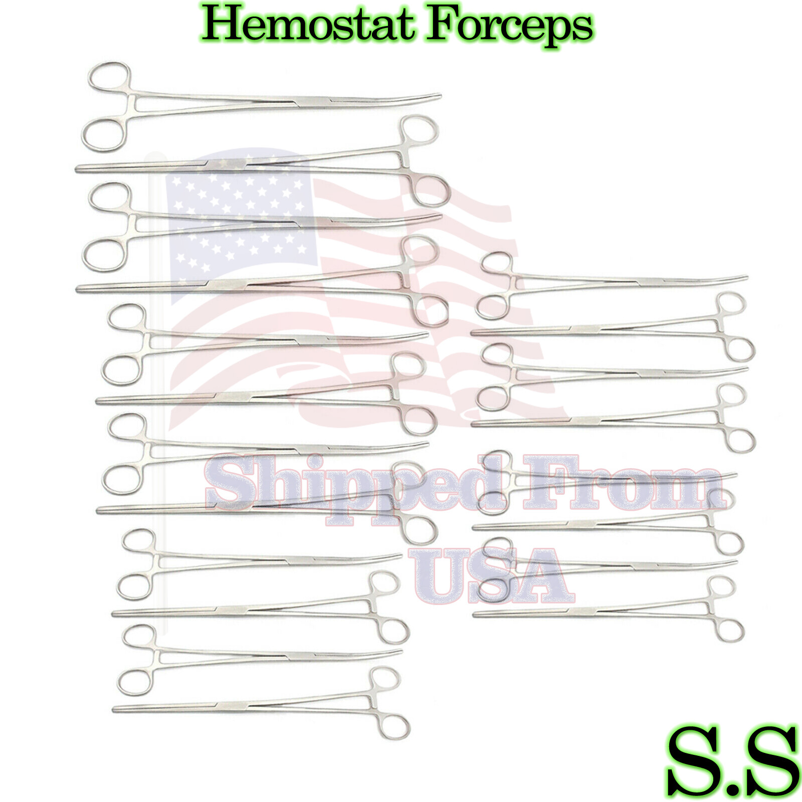 20 Pieces Pean Hemostat Locking Forceps Straight + Curved Stainless Steel