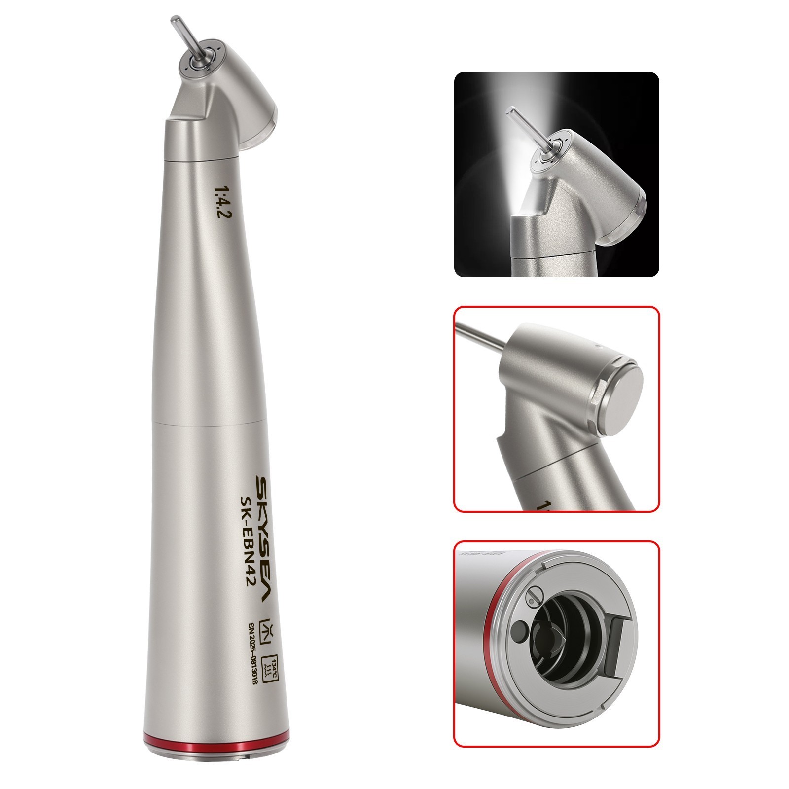 Dental 1:4.2 45 Degree LED Contra Angle Handpiece Quattro Spray Inner Cooling