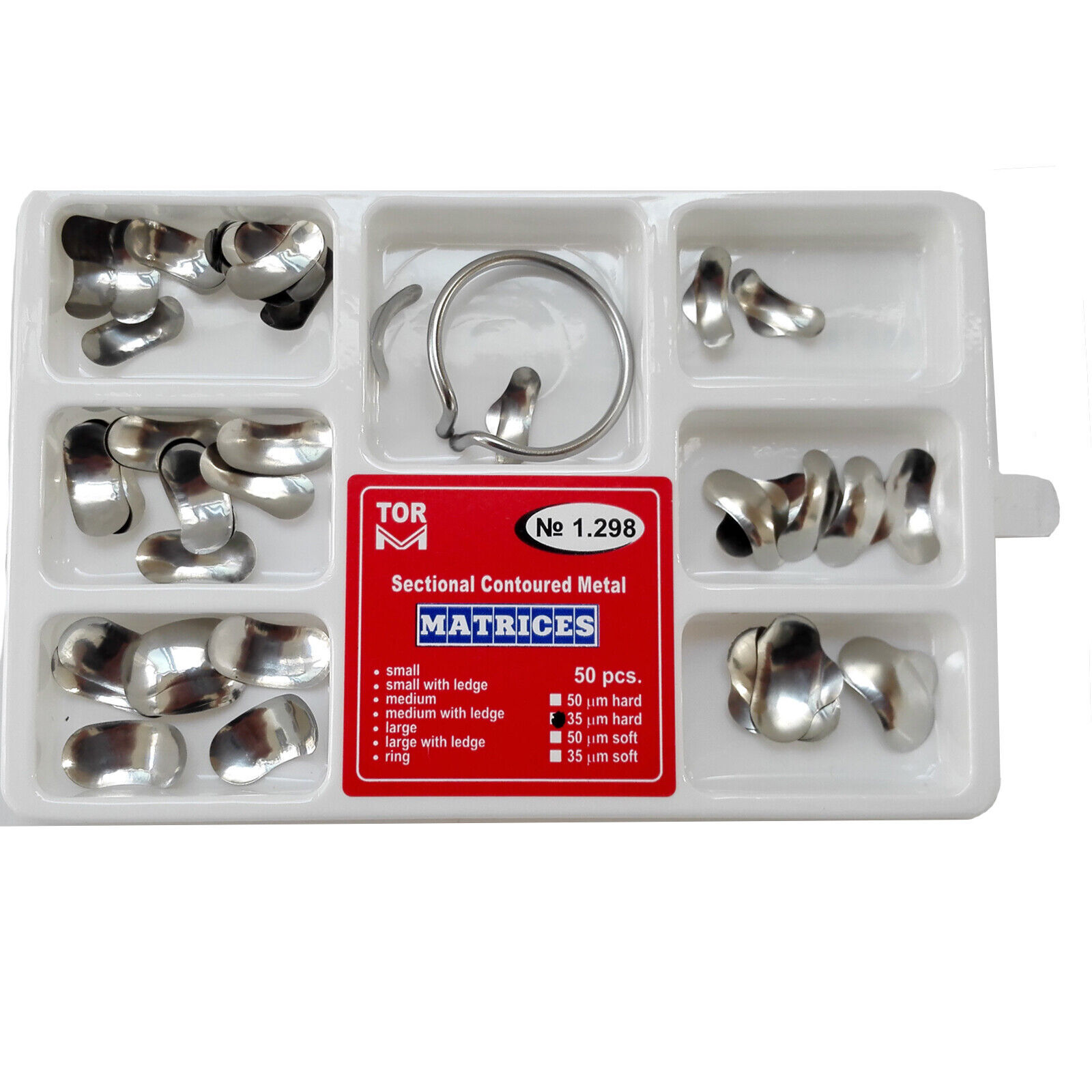 50 Pcs Dental TOR VM Matrices Metal Sectional Contoured Matrix 1.298 Assorted