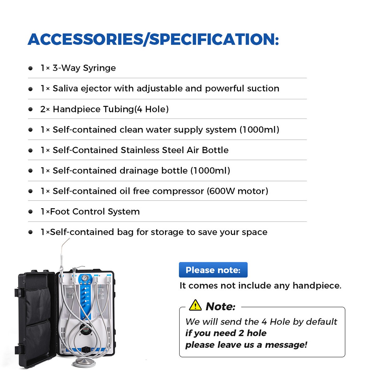 Portable Mobile Dental Delivery Unit Air Compressor Syringe Suction 4Hole /Chair