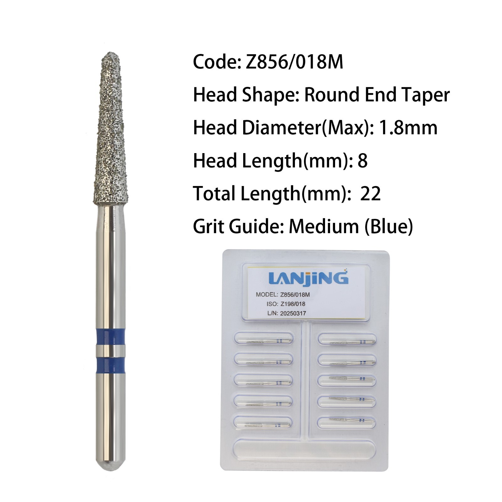 Zirconia Adjustment Diamond Burs Round End Taper Bur High Speed Z856 Z850 FG