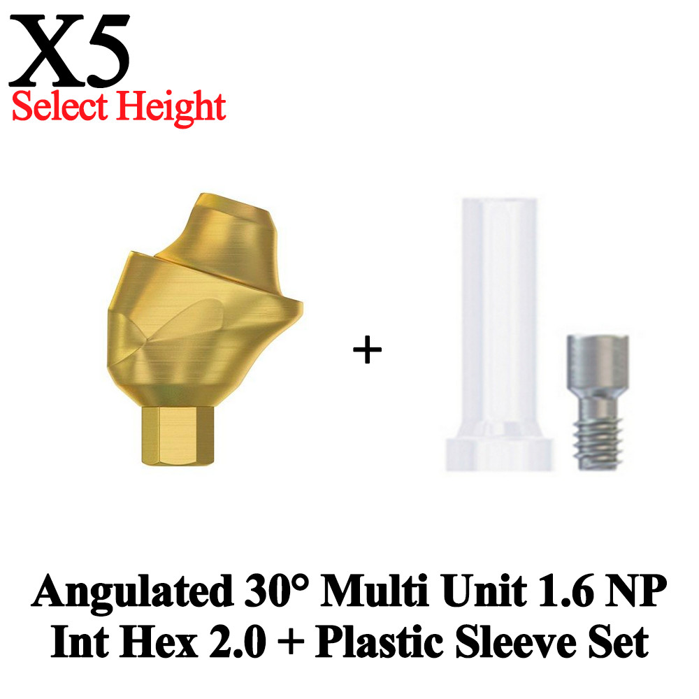 5pcs Set Angulated 30° Multi Unit 1.6 NP Int Hex 2.0 + Plastic Sleeve Dental