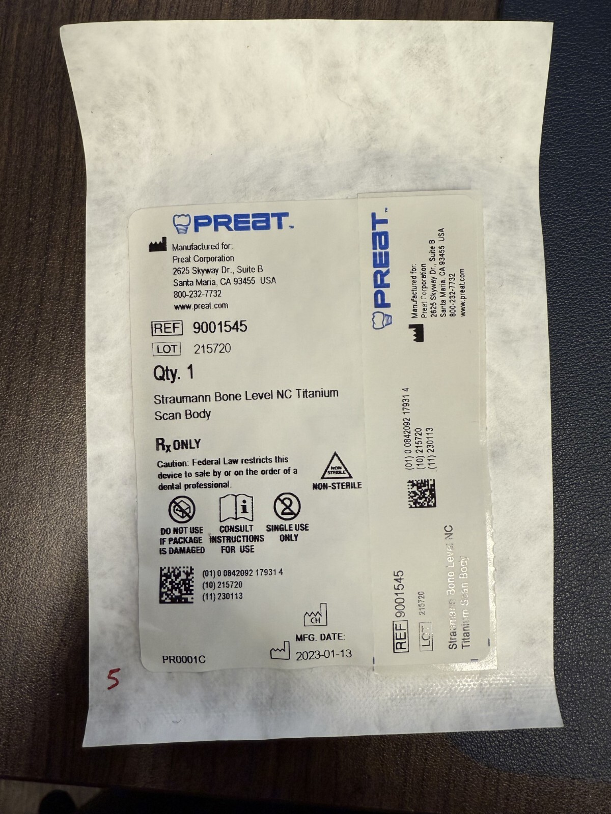 Preat Titanium Scan Body for Straumann Bone Level NC (9001545)