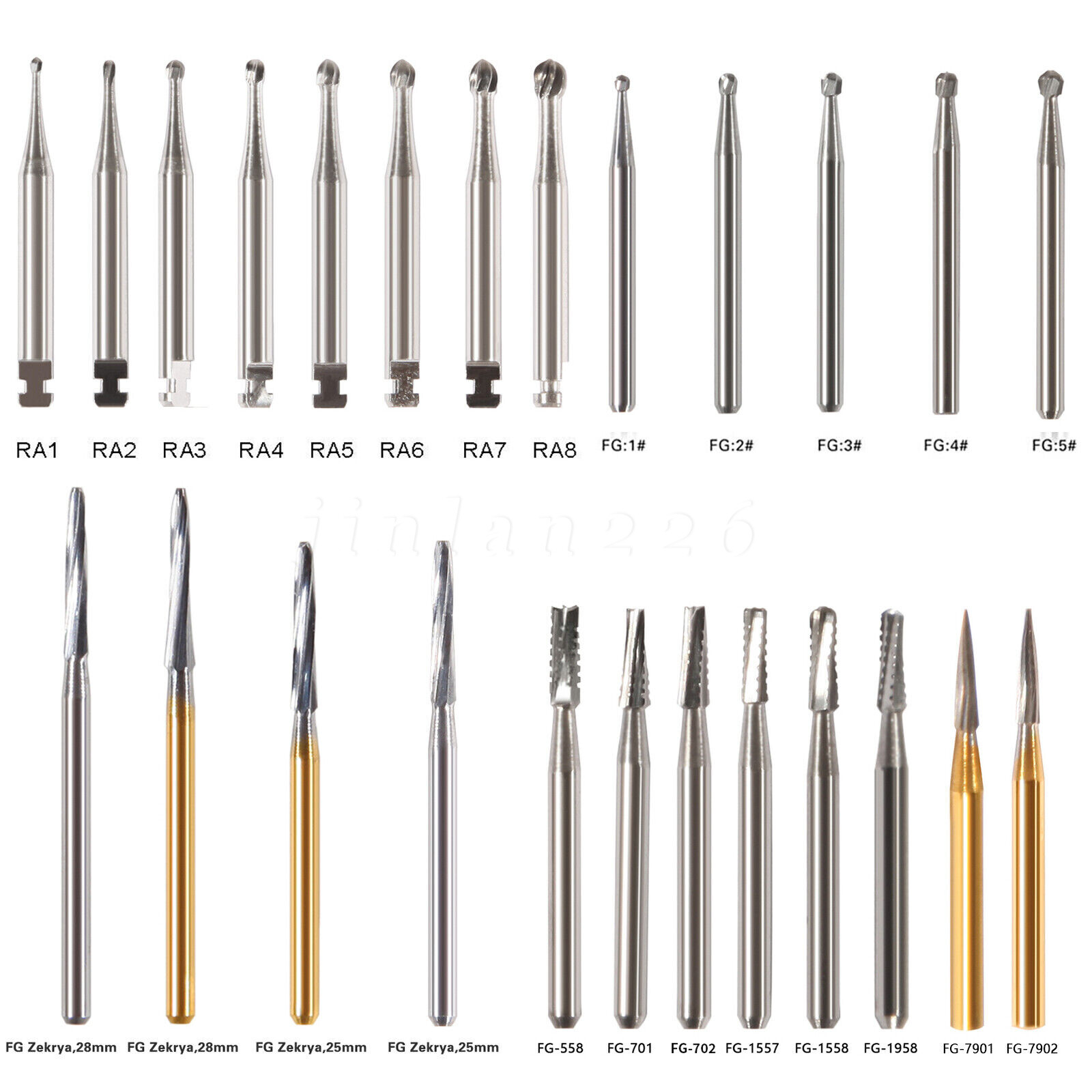Carbide Bur, FG, #1/4, 1/2, 1, 2, 4, 6, 8 Bur, Round Dental