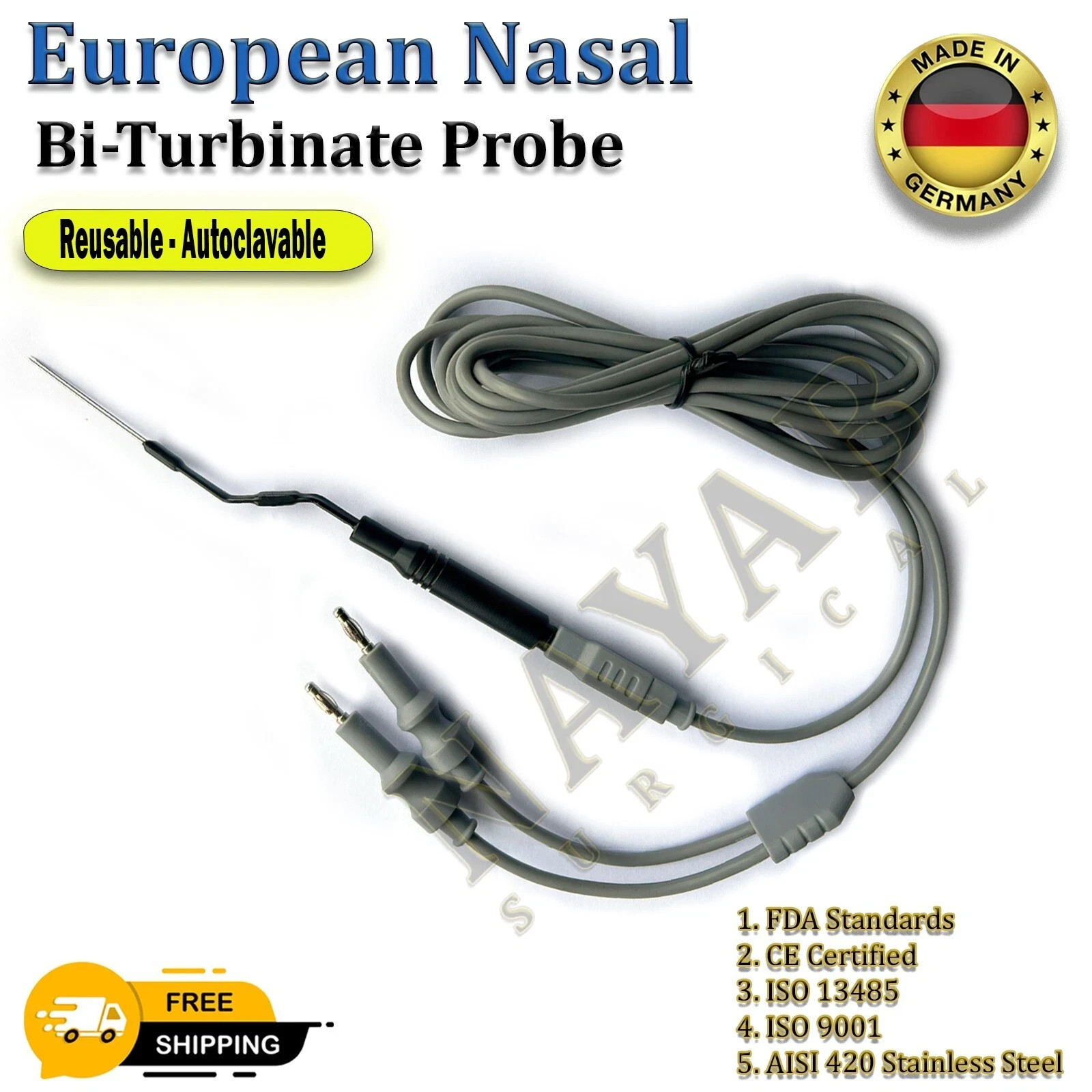 ENT Nasal Bi-Turbinate Probe Electrodes Reusable CE-Certified with Cable