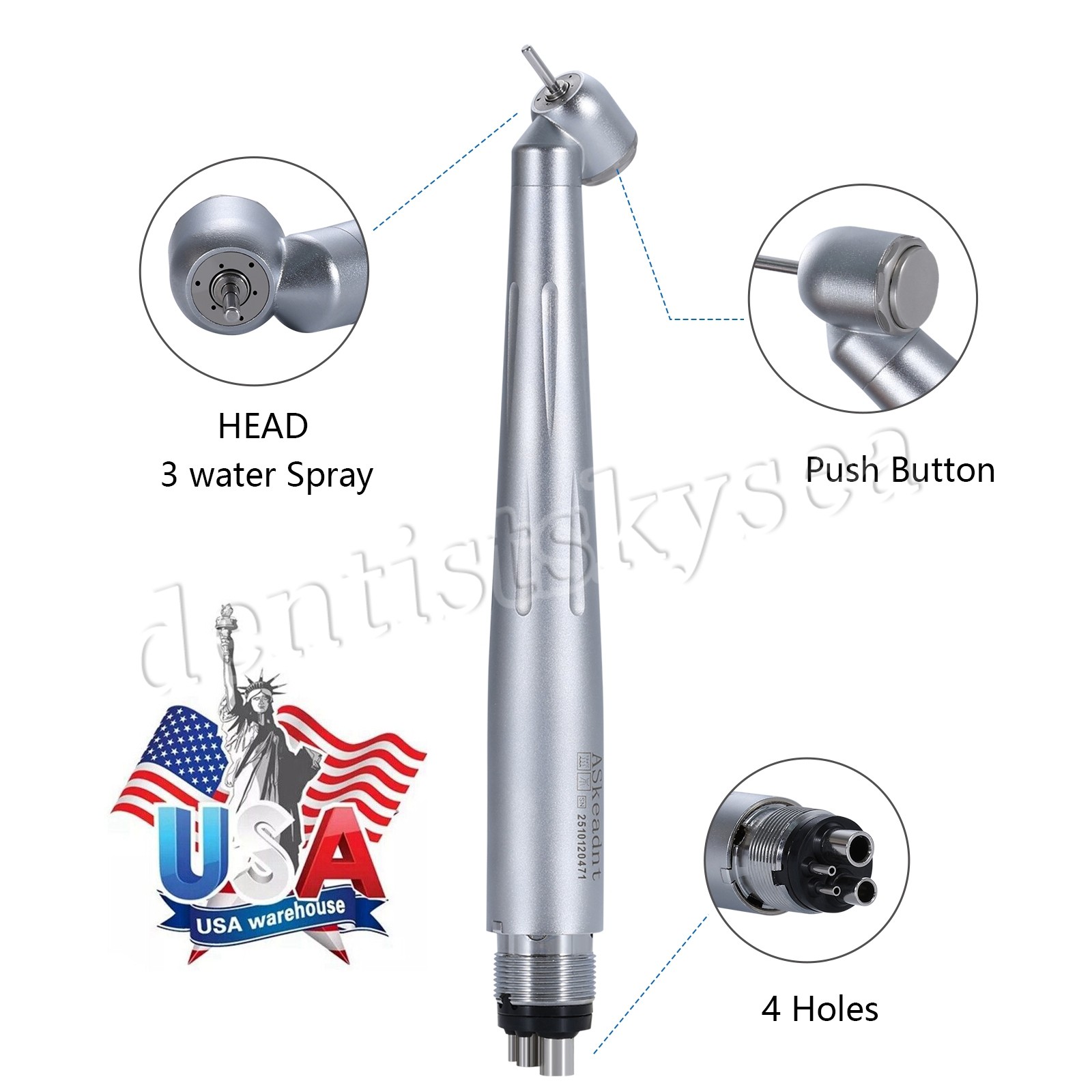 Dental 45 Degree High Speed Handpiece 4Holes Air Turbine WCA4 Push Button WCA4