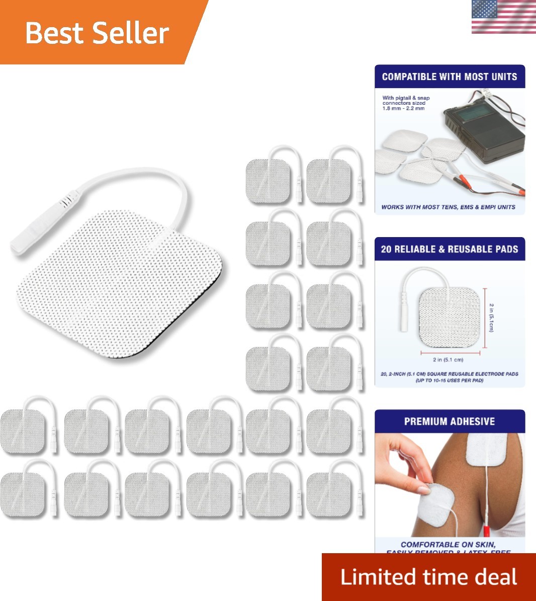 Tens Unit Electrodes Pads 2×2 20 Pcs Replacement Pads Electrode Patches for E…