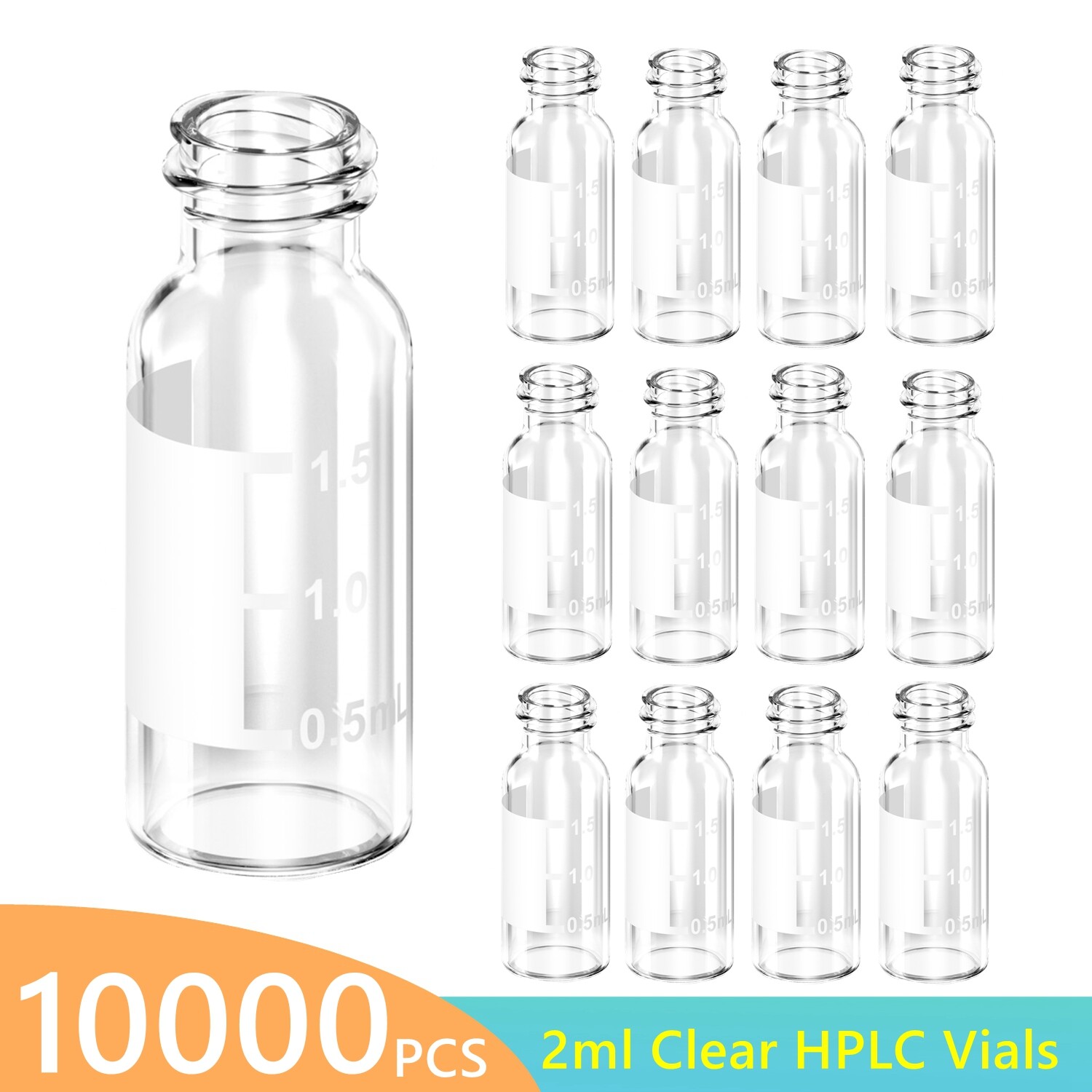 2mL Autosampler Transparent Vials No Cap Screw Top Graduation HPLC,100-10000pcs