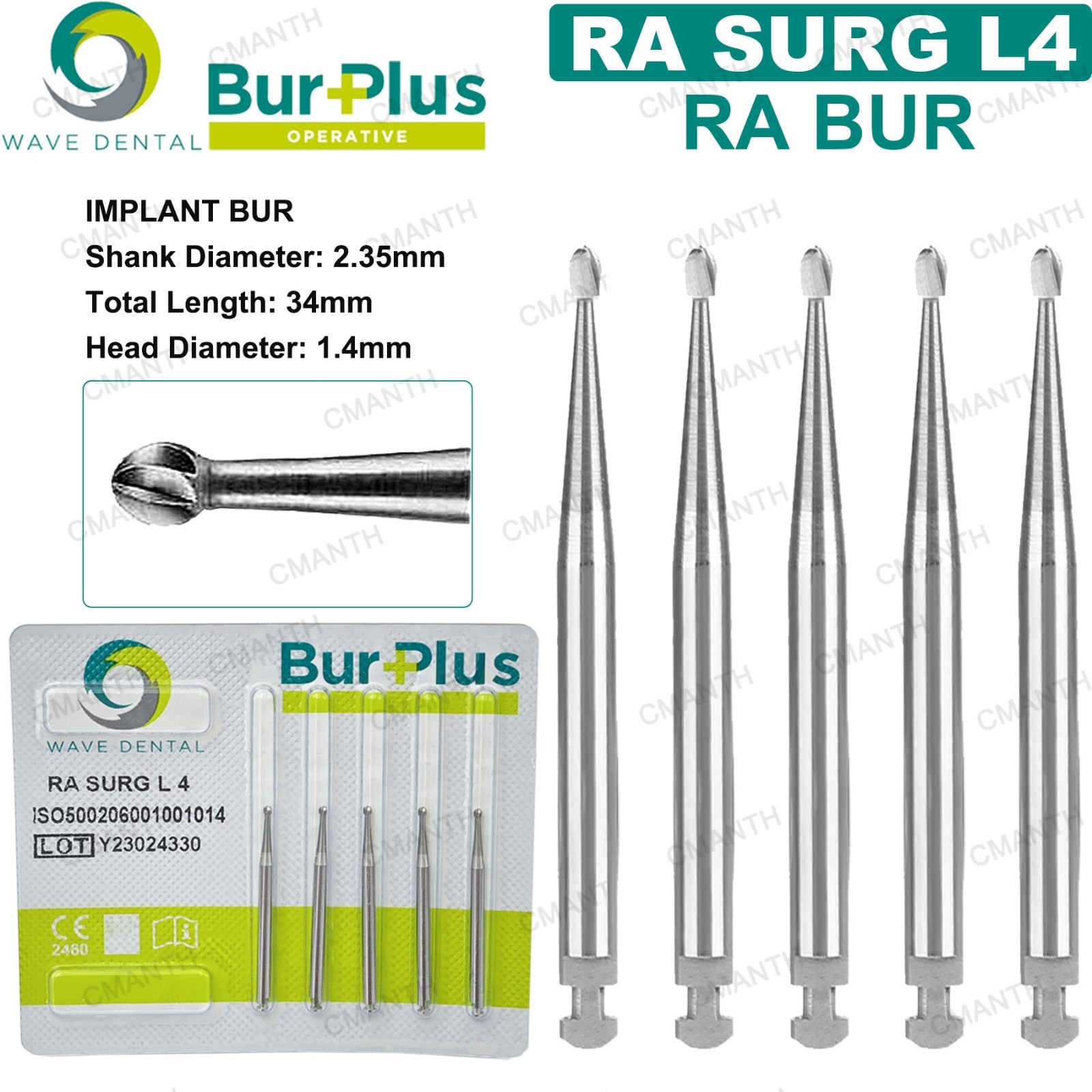 Wave Dental Carbide Burs Implant Bur Latch RA 2.35mm For Slow Speed Contra Angle