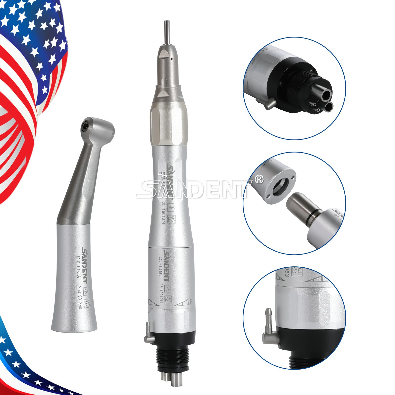 Dental Low Speed Handpiece Kit 4H Contra Angle Straight Air Motor External Spray