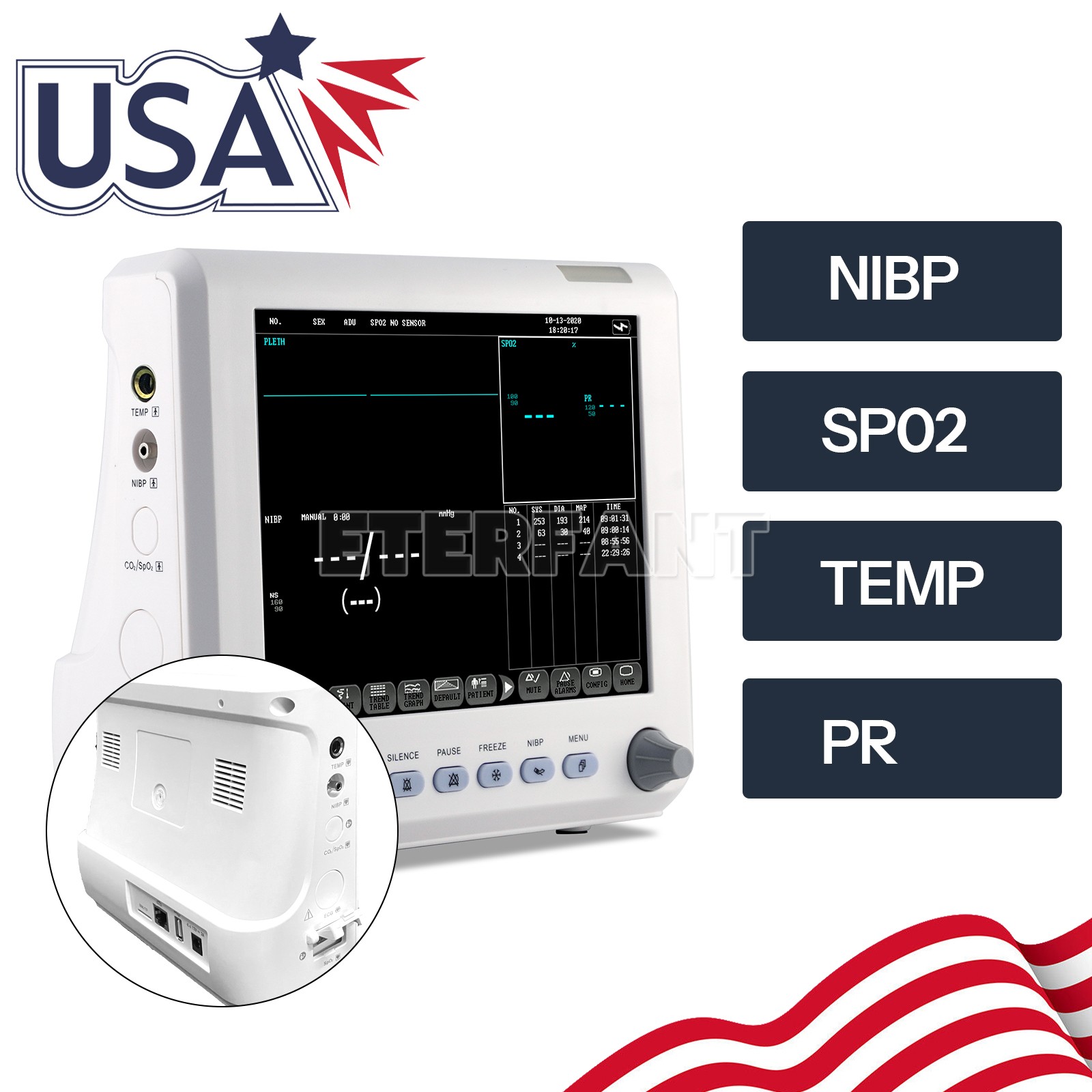 ETERFANT 8″ Patient Monitor ICU CCU Vital Sign For Hospital PR,NIBP, SPO2,TEMP