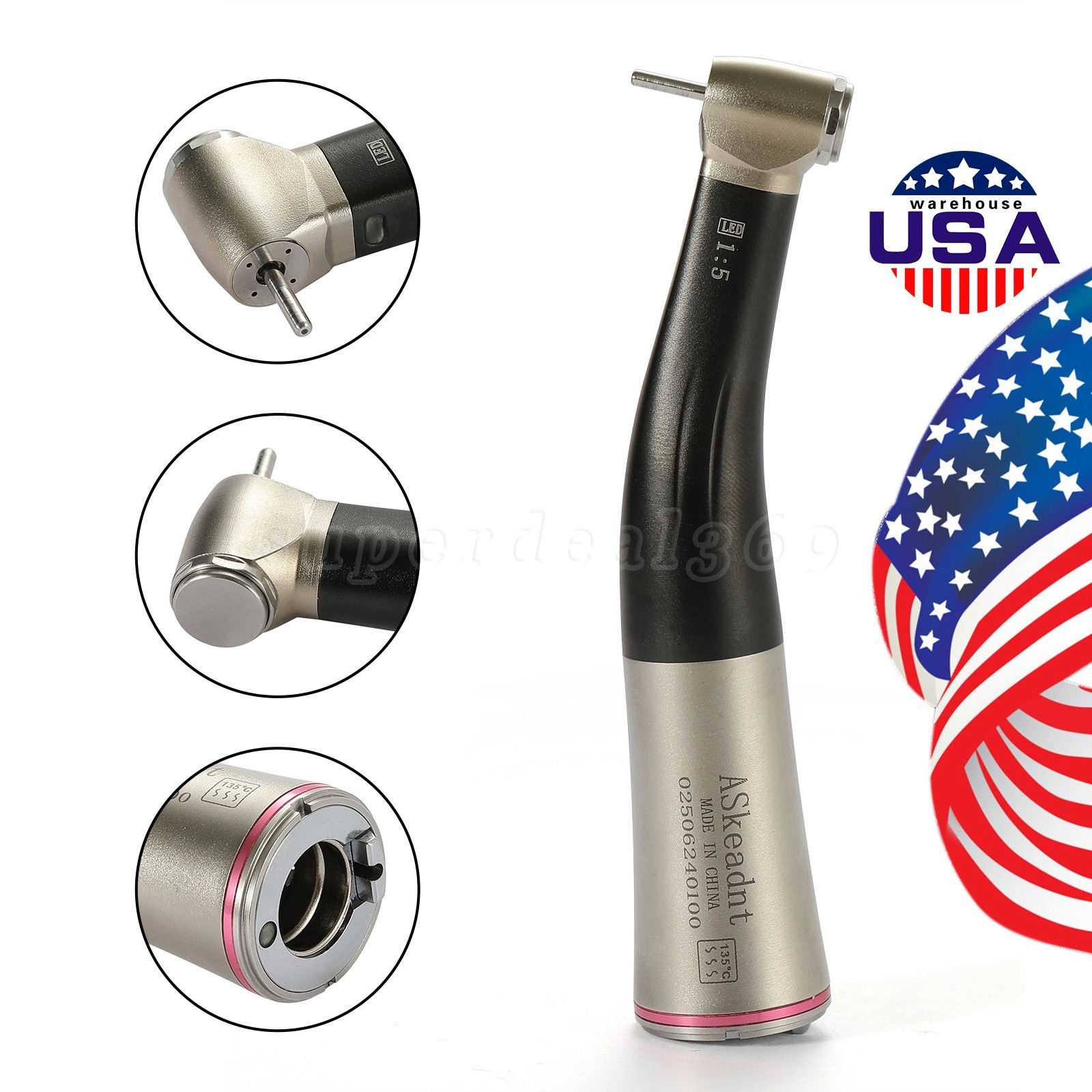 1:5 ratio Dental Fiber Optic LED Contra Angle Handpiece Inner 4 Spray /Rotor SA