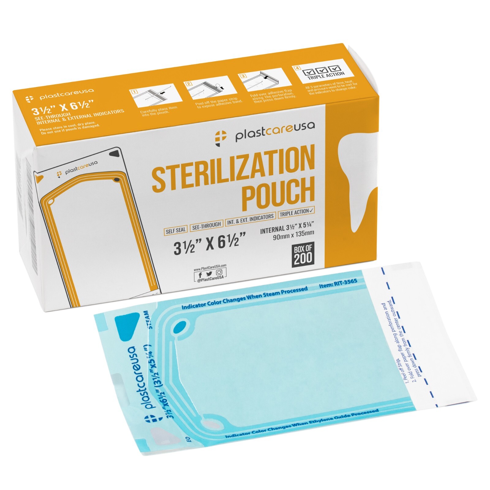 1000 Self-Sealing Sterilization Pouch, 3.5″ x 6.5″, Paper/Blue Film (5 Boxes)