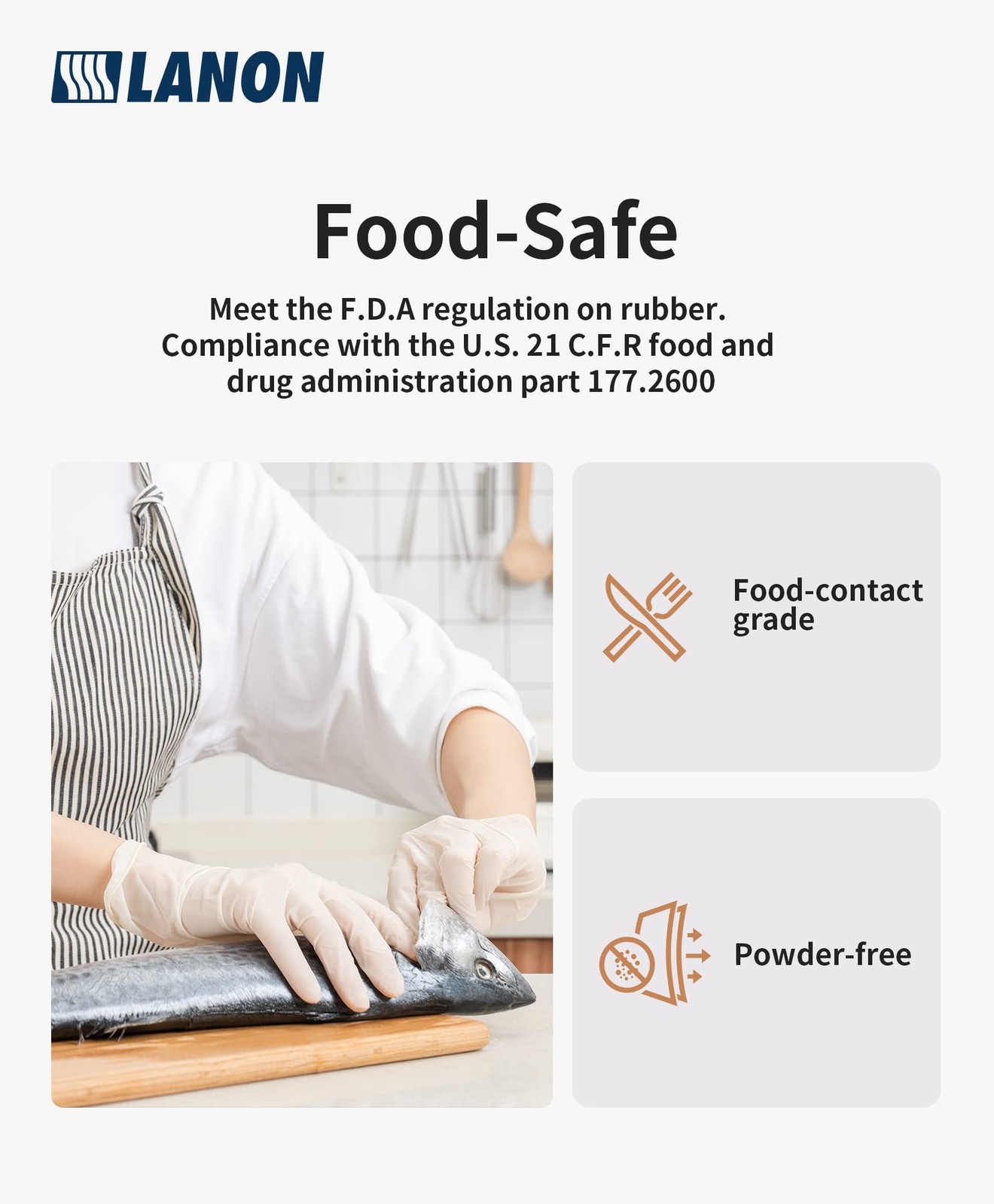 LANON 5 Mil Latex Gloves, FoodContact, PowderFree, Textured, Small