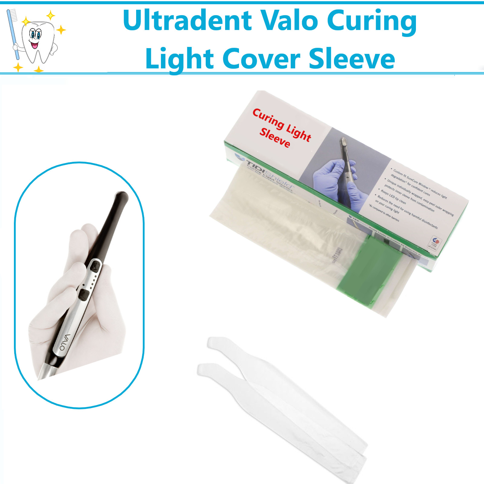 Dental Curing Light Cover Sleeve For Ultradent Valo, etc Plastic Covers – 500/Bx