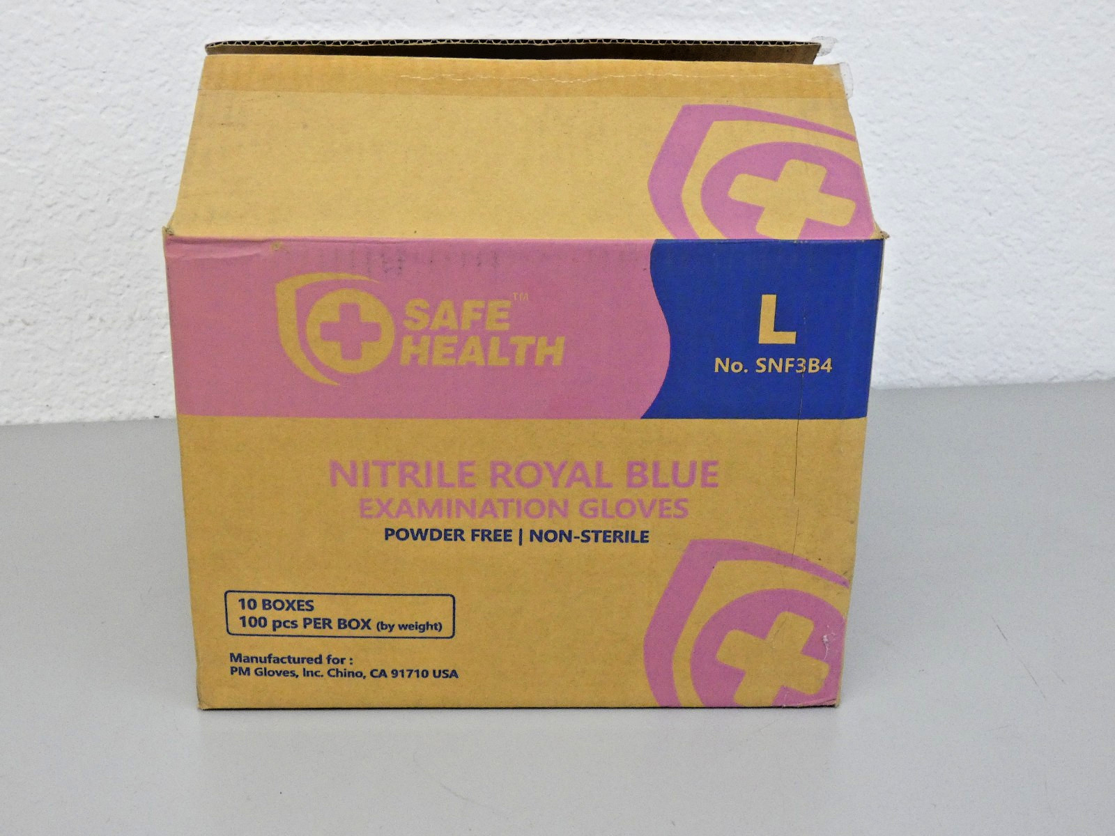 Safe Health SNF3B4 Nitrile Exam Gloves, Royal Blue, Size L, 10 x 100 Gloves