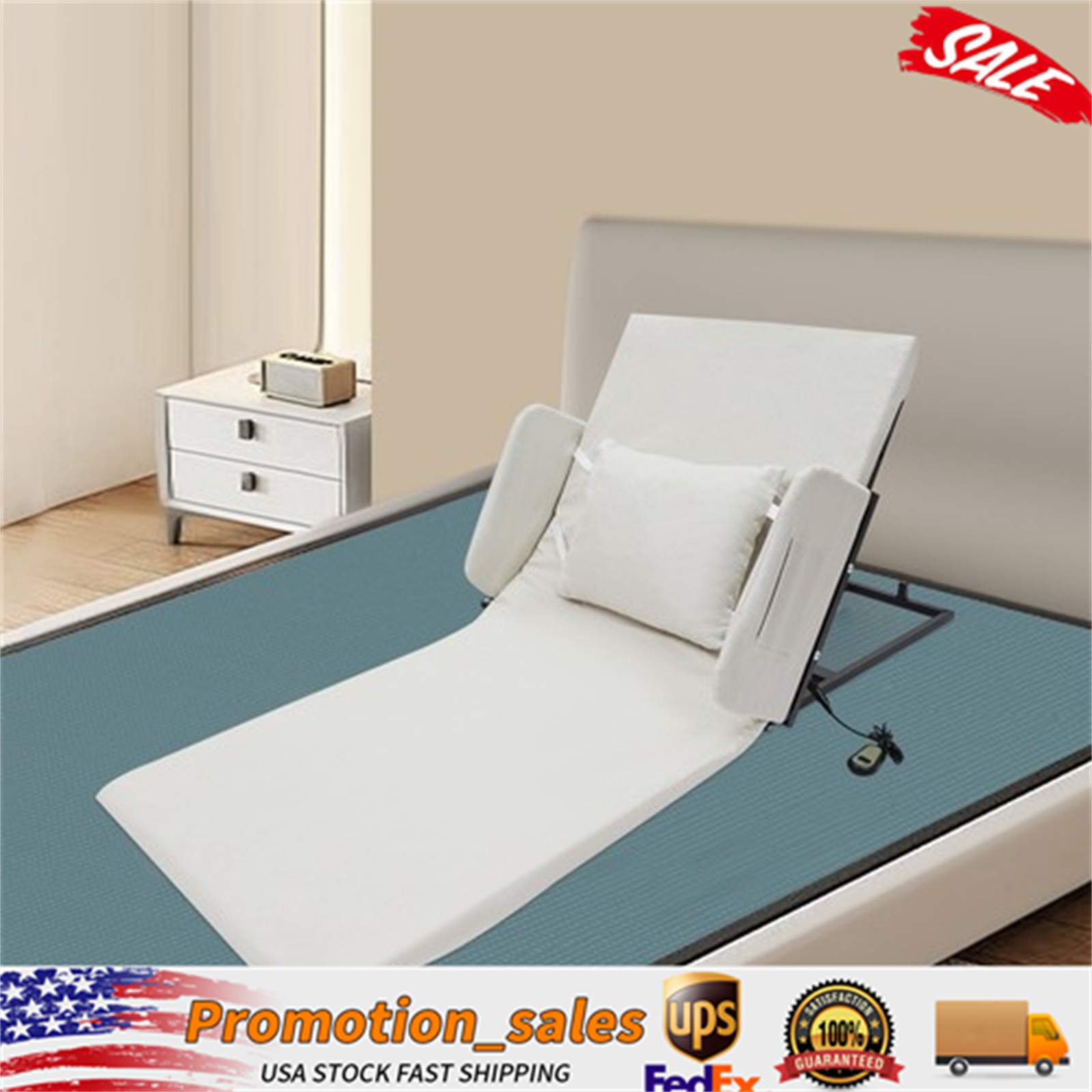 Electric Lifting Backrest with Armrests 2-80° Backrest Angle 600W White Lift Bed