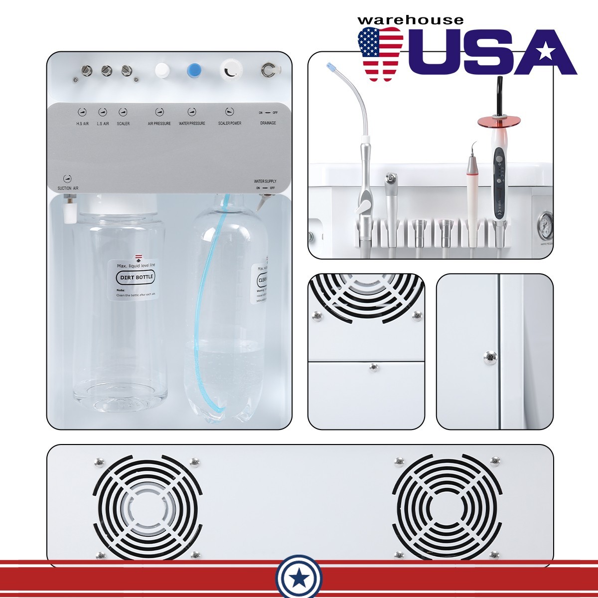 Dental Mobile Delivery Unit Built-in Drawers& Storage With Air Compressor 4Hole