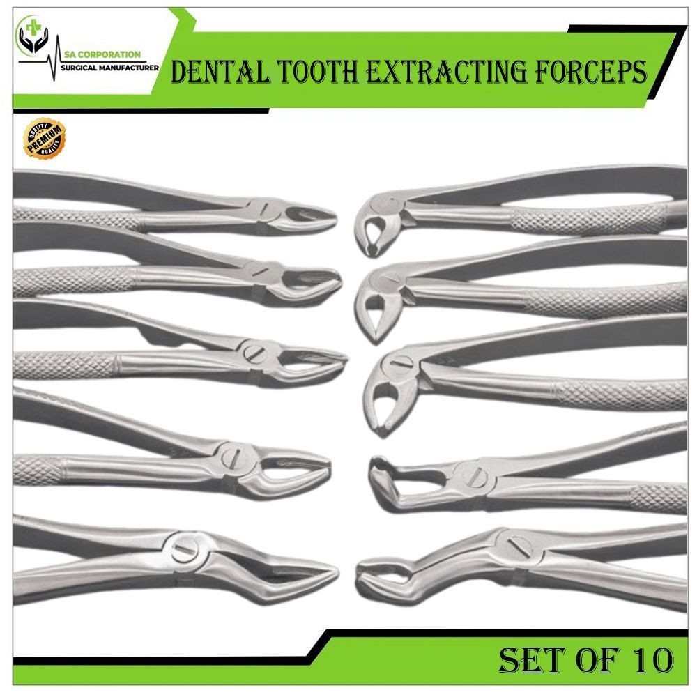Premium Dental Extracting Forceps Tooth Extraction Instruments Set Of 10 pcs
