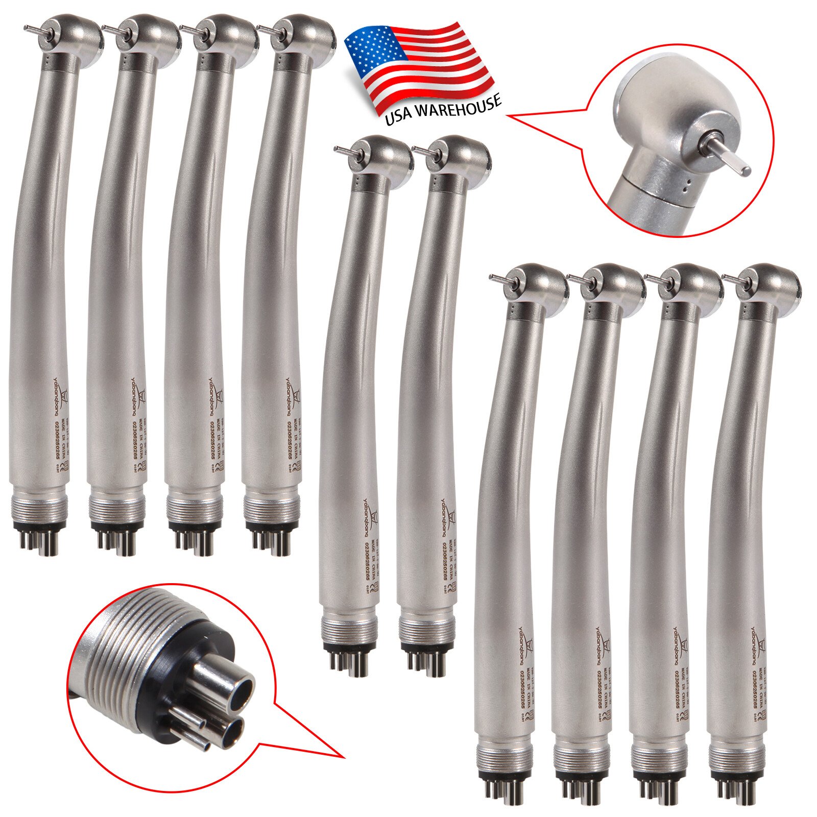 1-10PCS NSK Style Dental High Speed Handpiece Push Button Big Head 4 Hole to