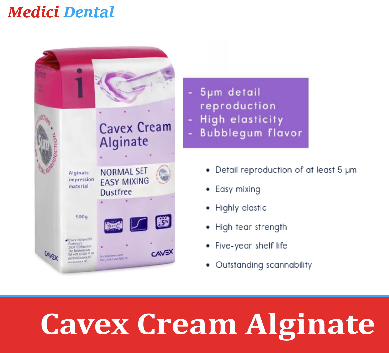 Cavex Cream Alginate Impression Material Dust Regular Set 1.1Lb Pouch Case/20
