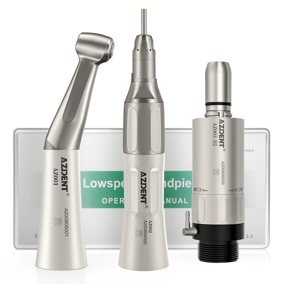 AZDENT Dental Slow Low Speed Straight+Contra Angle+Air Motor Handpiece 2 Hole