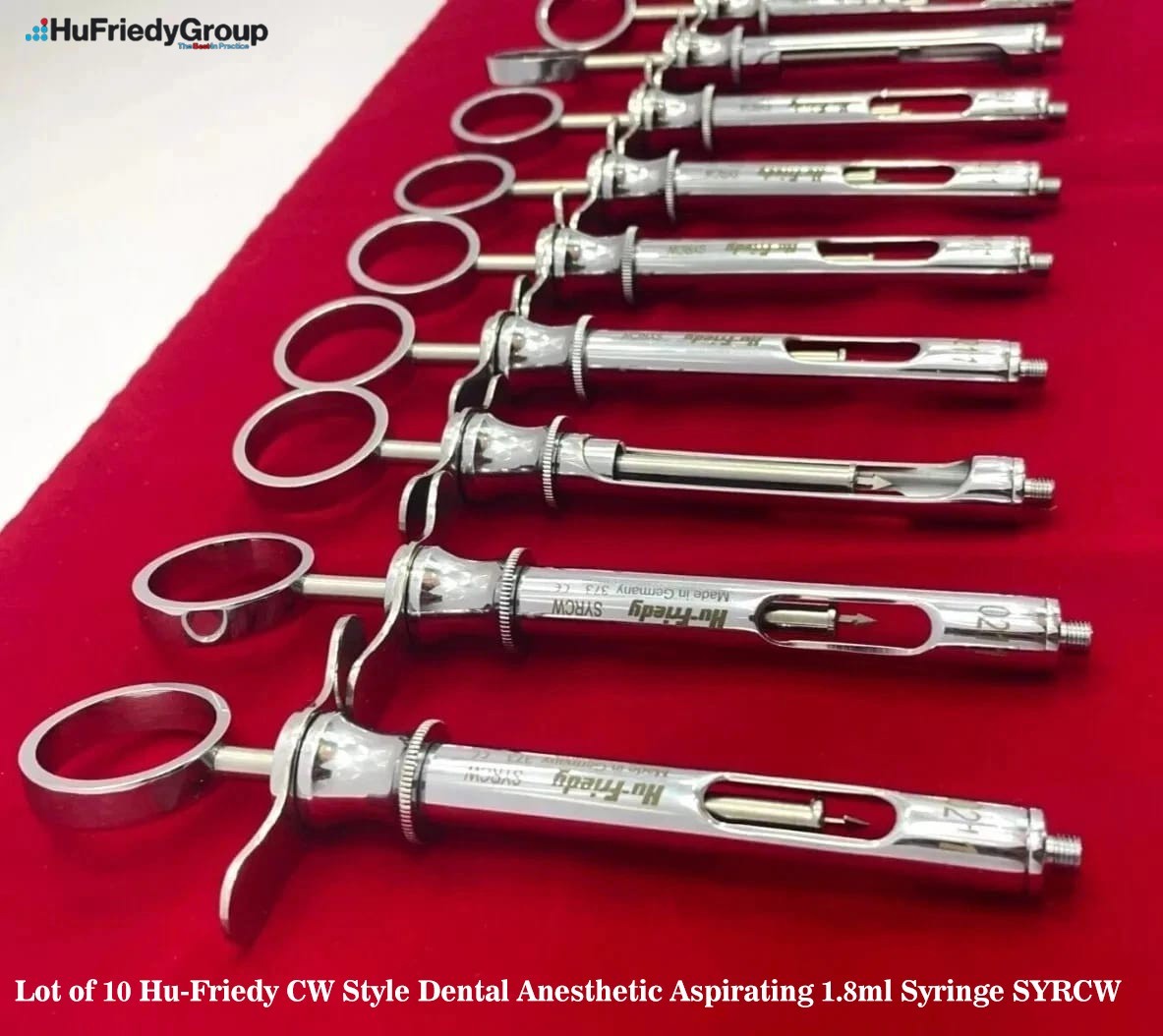 Lot of 10 Hu-Friedy CW Style Dental Anesthetic Aspirating 1.8ml Syringe SYRCW