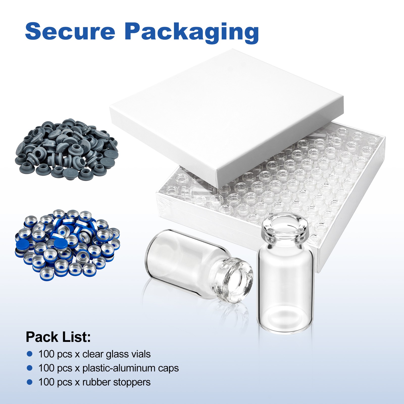 100PCS 2ml Glass Vials Headspace Vials Sample Vials Lab Vials w/ Cap Crimp Top