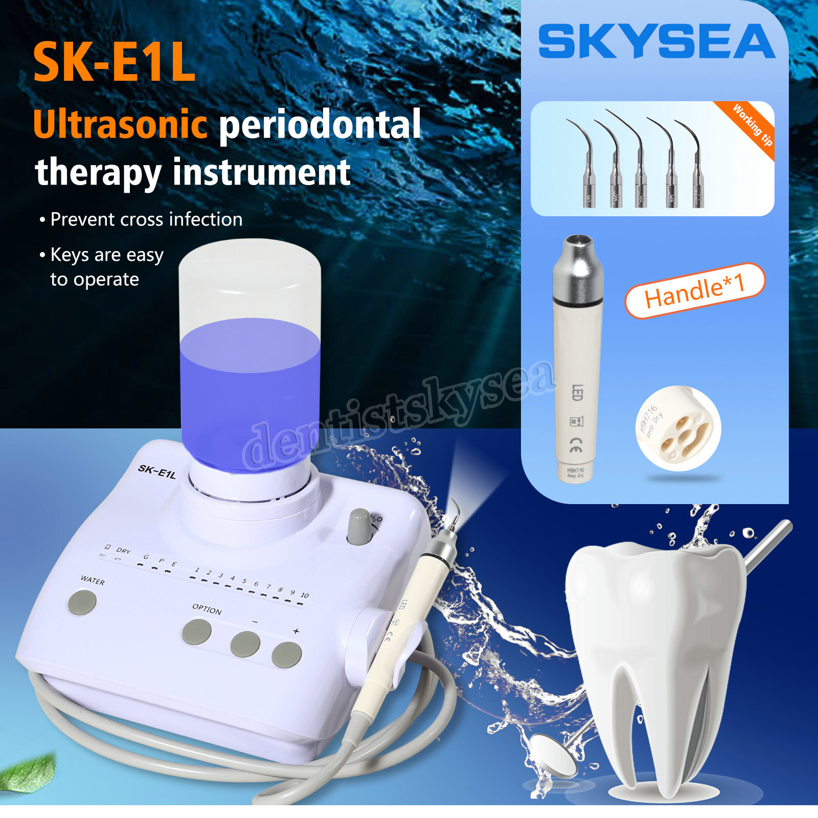 SKYSEA Dental Ultrasonic Scaler +LED detachable Handpiece+2*Bottles E1L NEW