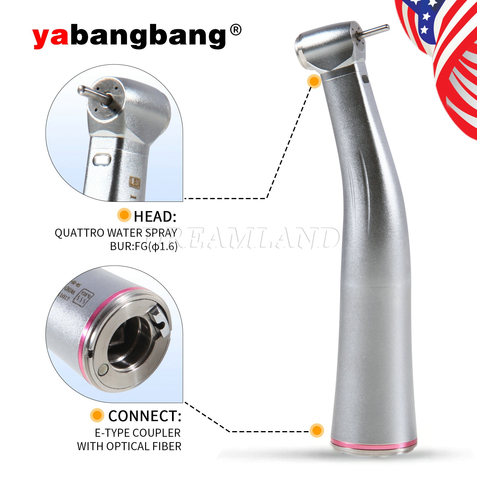 Mini Head Dental 1:5 LED Contra Angle Fiber Optic Handpiece / Cartridge Bearing