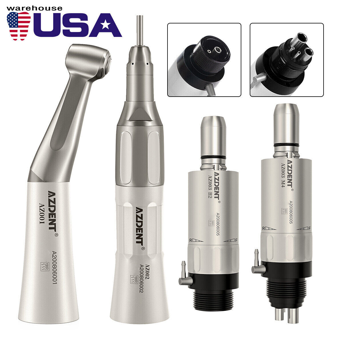 AZDENT Dental LED High Low Speed Handpiece Contra Angle Straight Air Motor Kits