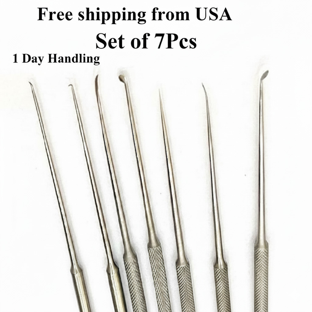 Micro Ear Pick Needles Set 7 Pcs Myringotomy ENT Instruments Free ship from USA