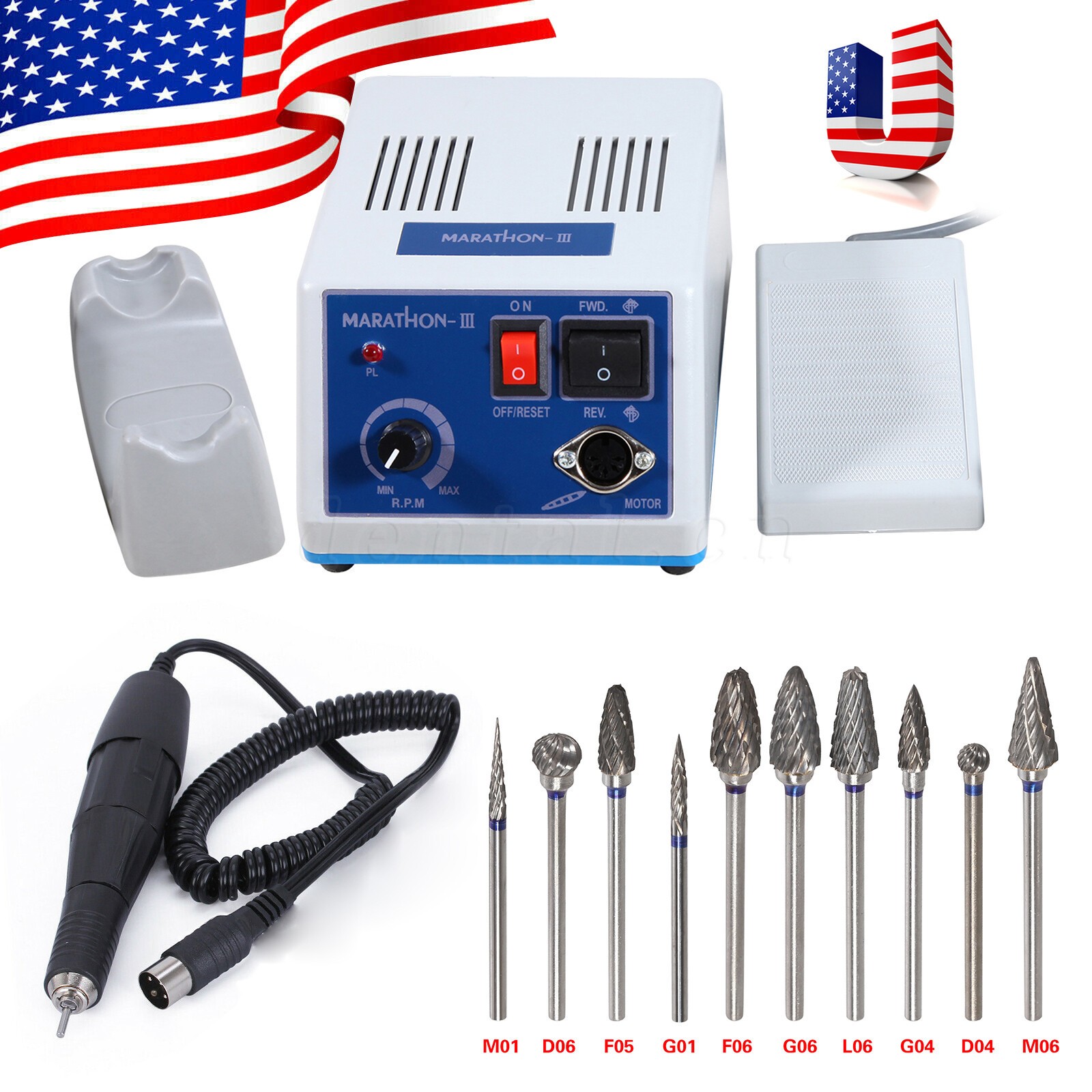 Dental Lab Marathon Micromotor Polisher /35K RPM Polishing Handpiece /HP Burs US