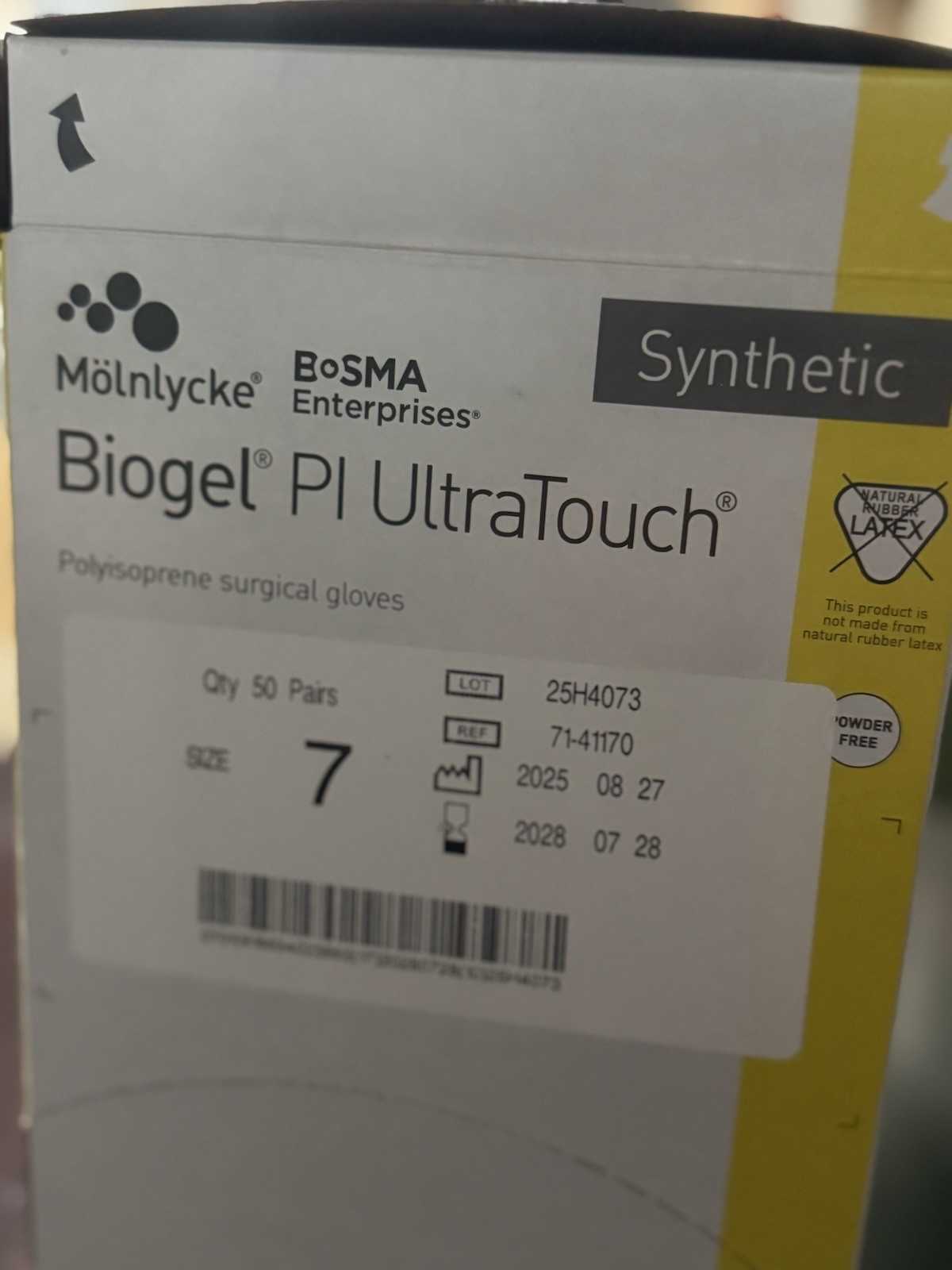 Molnlycke Biogel PI Ultratouch Size 7 Surgical Gloves – (50 Pairs) – Sterile